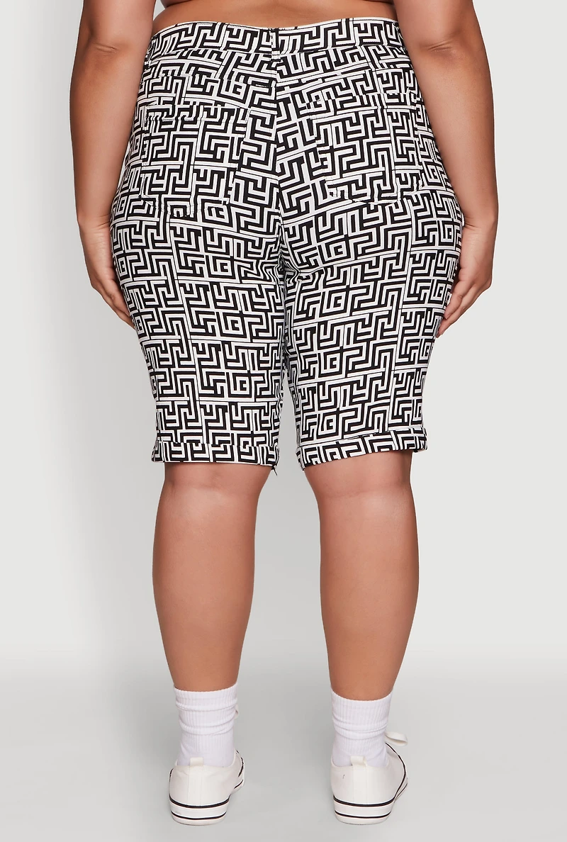 Plus Trendy High Waisted Bermuda Shorts