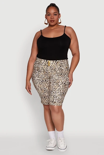 Womens Plus Size Trendy High Waisted Bermuda Shorts, Multi, Size 1X