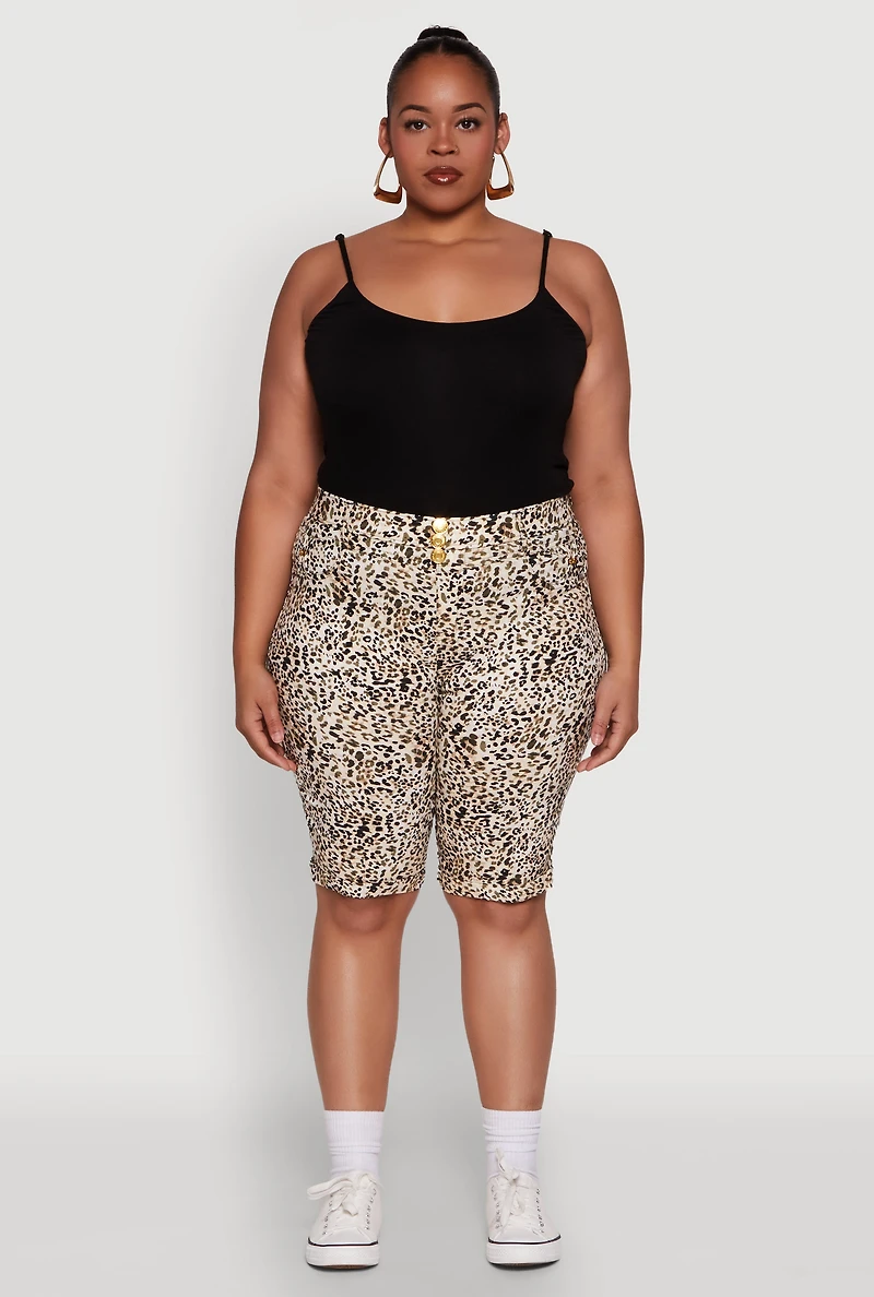 Womens Plus Size Trendy High Waisted Bermuda Shorts, Multi, Size 1X