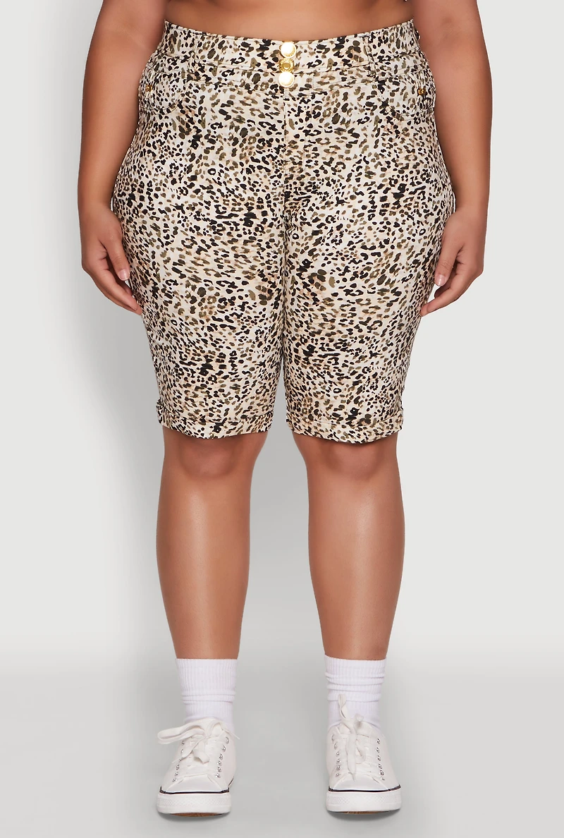 Womens Plus Size Trendy High Waisted Bermuda Shorts, Multi, Size 1X