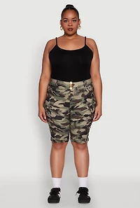 Womens Plus Size Trendy High Waisted Bermuda Shorts, Green, Size 3X