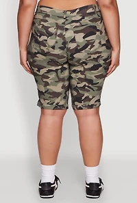 Womens Plus Size Trendy High Waisted Bermuda Shorts, Green, Size 3X
