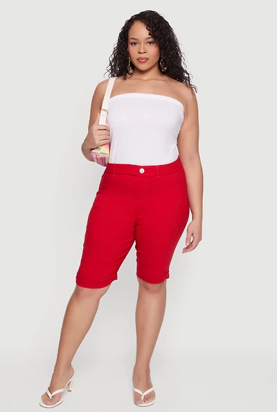 Plus Hyperstretch Solid Bermuda Shorts