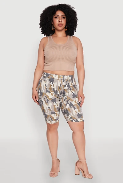 Plus Patterned Hyper Stretch Bermuda Shorts