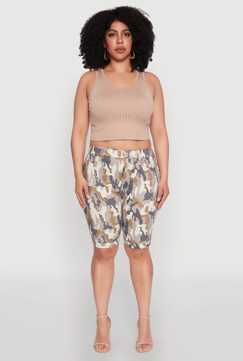 Womens Plus Size Patterned Hyper Stretch Bermuda Shorts, Multi, Size 3X
