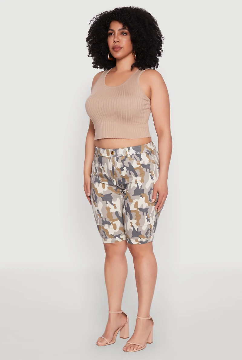 Plus Patterned Hyper Stretch Bermuda Shorts