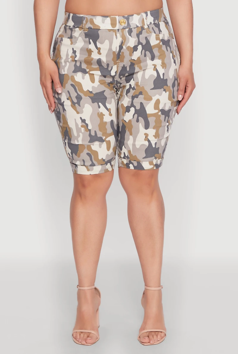 Womens Plus Size Patterned Hyper Stretch Bermuda Shorts, Multi, Size 3X