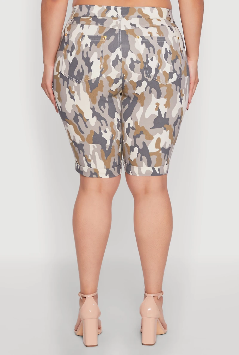 Plus Patterned Hyper Stretch Bermuda Shorts