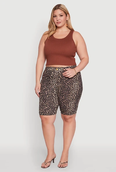 Womens Plus Size Patterned Hyper Stretch Bermuda Shorts, Brown, Size 3X