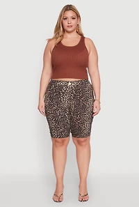 Womens Plus Patterned Hyper Stretch Bermuda Shorts,