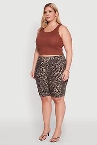Womens Plus Patterned Hyper Stretch Bermuda Shorts, 2X