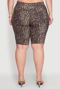 Womens Plus Patterned Hyper Stretch Bermuda Shorts,