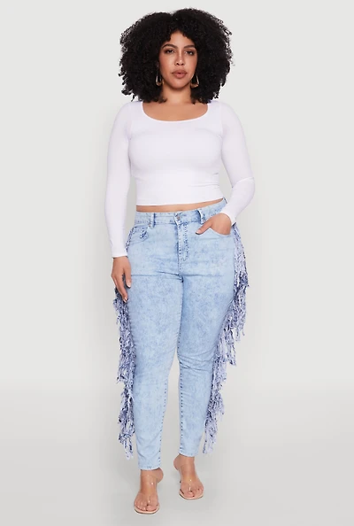 Plus Mineral Wash Fringe Jeans