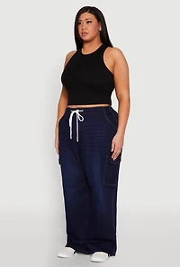Womens Plus WAX Denim Drawstring Cargo Jeans, Blue,
