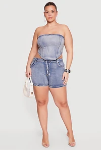 Plus High Waisted Rhinestone Denim Shorts