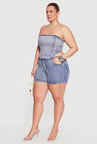 Plus High Waisted Rhinestone Denim Shorts