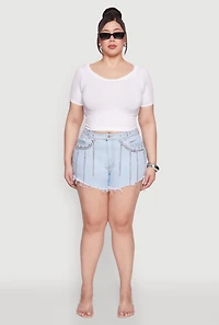 Plus Daisy Grommet Chain Fringe Denim Shorts
