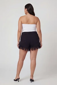 Plus Fringe Hem High Waisted Shorts