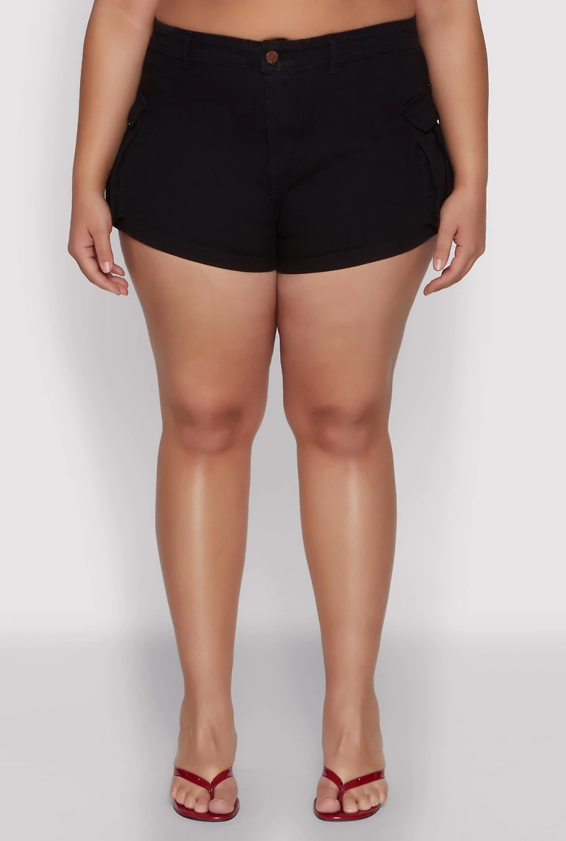 Womens Plus Daisy Denim Cargo Shorts,