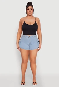 Womens Plus Size Daisy Denim Cargo Shorts, Blue, Size 3X