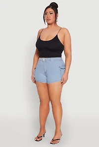 Womens Plus Size Daisy Denim Cargo Shorts, Blue, Size 2X