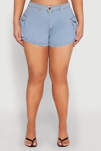 Womens Plus Size Daisy Denim Cargo Shorts, Blue, Size 2X