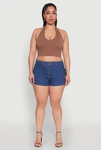 Womens Plus Size Daisy Denim Cargo Shorts, Blue, Size 2X