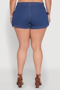 Womens Plus Size Daisy Denim Cargo Shorts, Blue, Size 2X