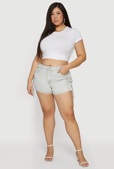 Plus High Waisted Cargo Denim Shorts