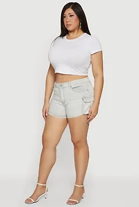 Plus High Waisted Cargo Denim Shorts