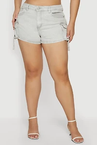 Plus High Waisted Cargo Denim Shorts