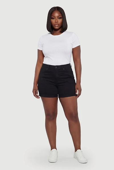 Plus WAX Roll Cuffed Distressed Shorts