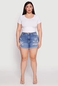 Plus WAX Distressed Denim Mom Shorts