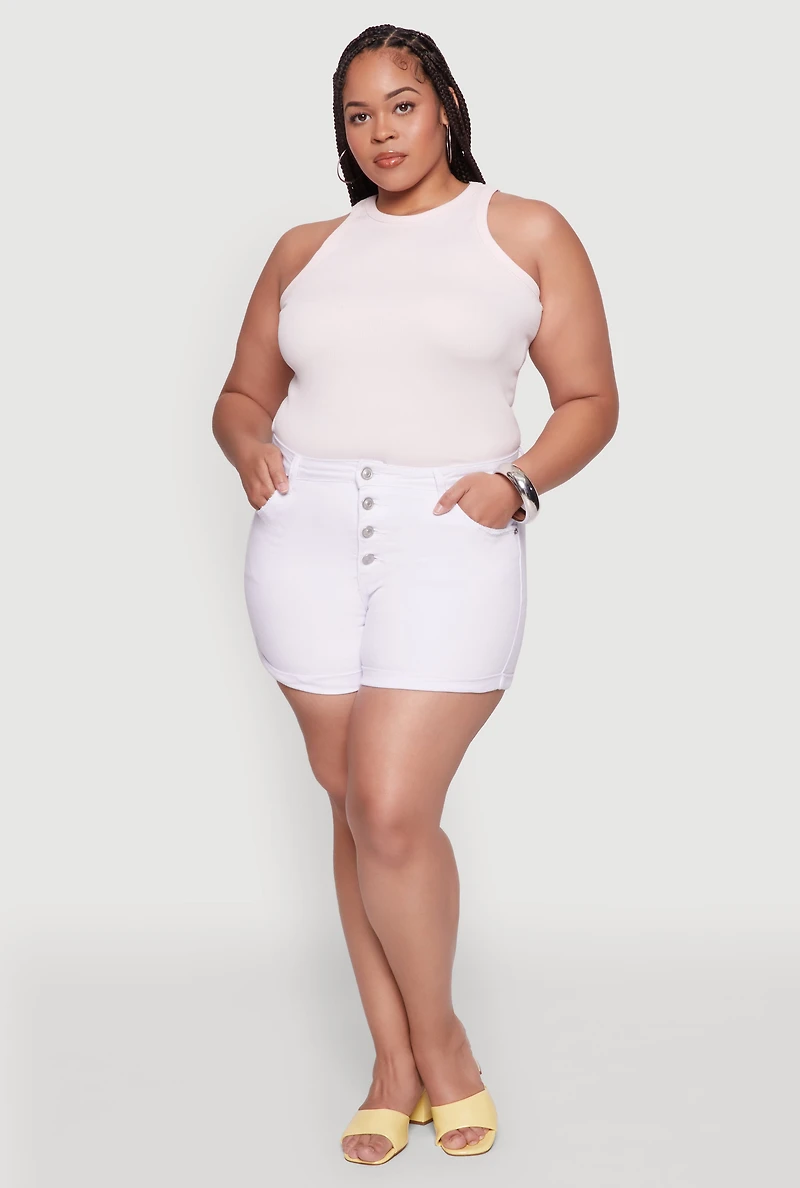 Plus WAX High Waisted Denim Shorts with Fixed Cuffs