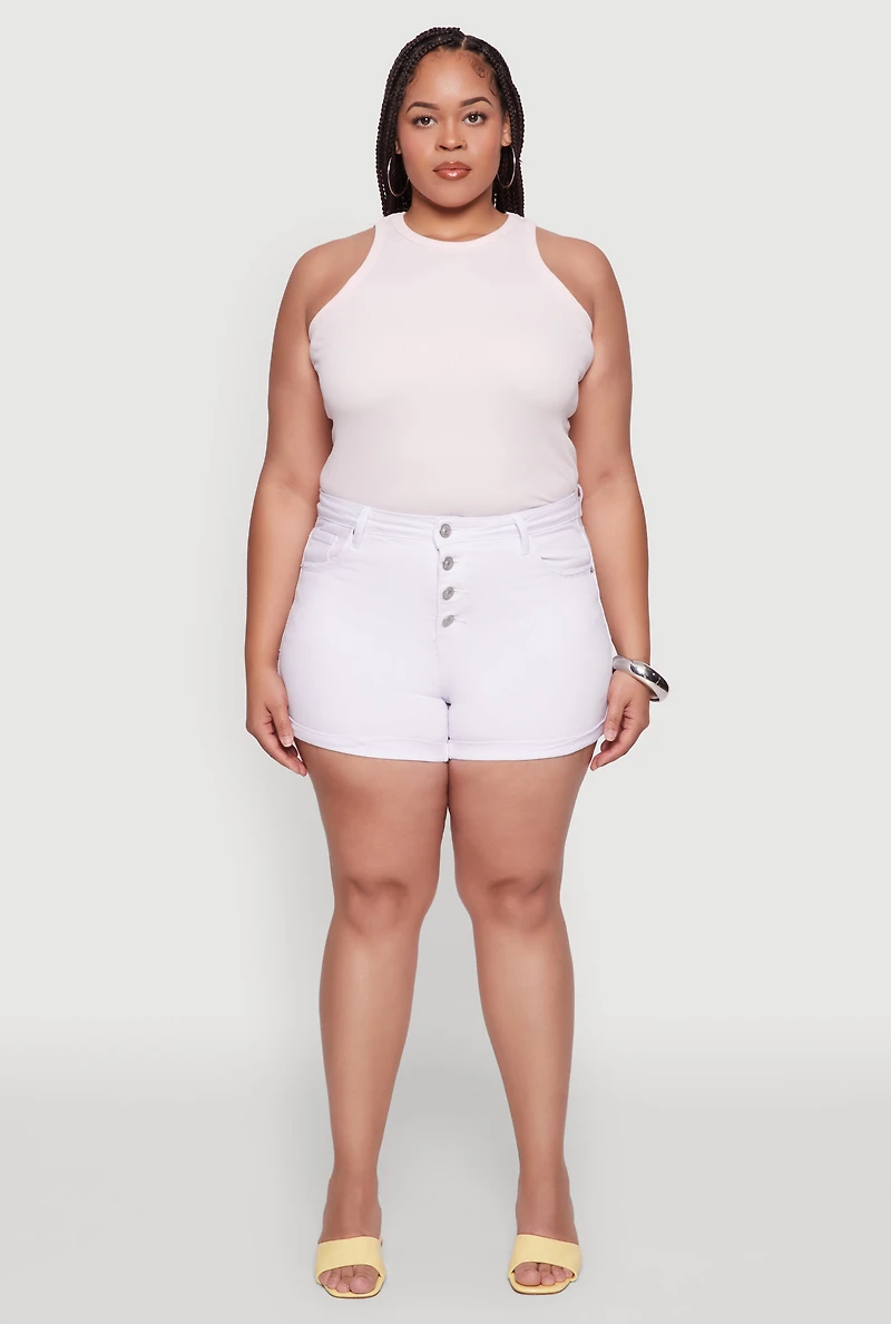 Plus WAX High Waisted Denim Shorts with Fixed Cuffs