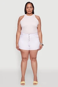 Plus WAX High Waisted Denim Shorts with Fixed Cuffs