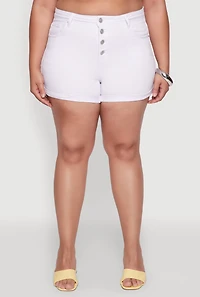 Plus WAX High Waisted Denim Shorts with Fixed Cuffs