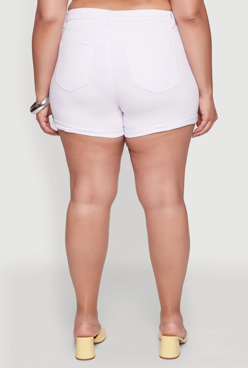 Plus WAX High Waisted Denim Shorts with Fixed Cuffs