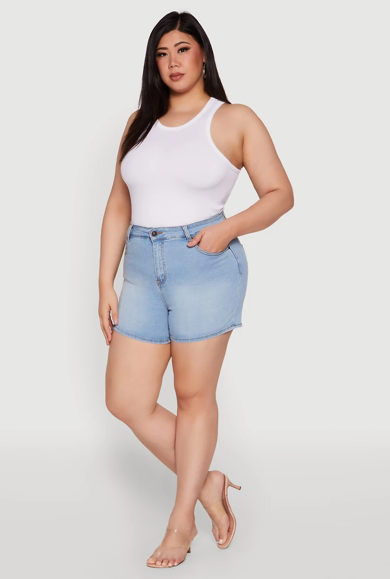 Womens Plus Size WAX Basic Denim Shorts with Stretch, Blue, Size 3X