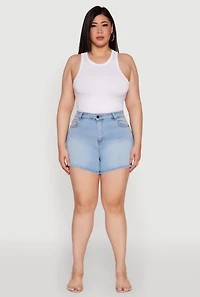 Womens Plus Size WAX Basic Denim Shorts with Stretch, Blue, Size 3X