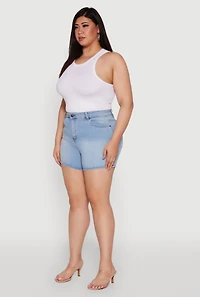 Womens Plus Size WAX Basic Denim Shorts with Stretch, Blue, Size 3X