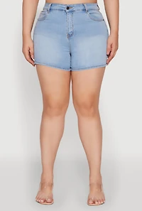 Womens Plus Size WAX Basic Denim Shorts with Stretch, Blue, Size 3X