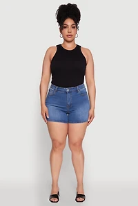 Womens Plus Size WAX Basic Denim Shorts with Stretch, Blue, Size 1X