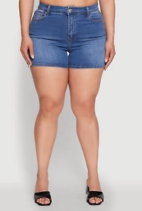 Womens Plus Size WAX Basic Denim Shorts with Stretch, Blue, Size 1X