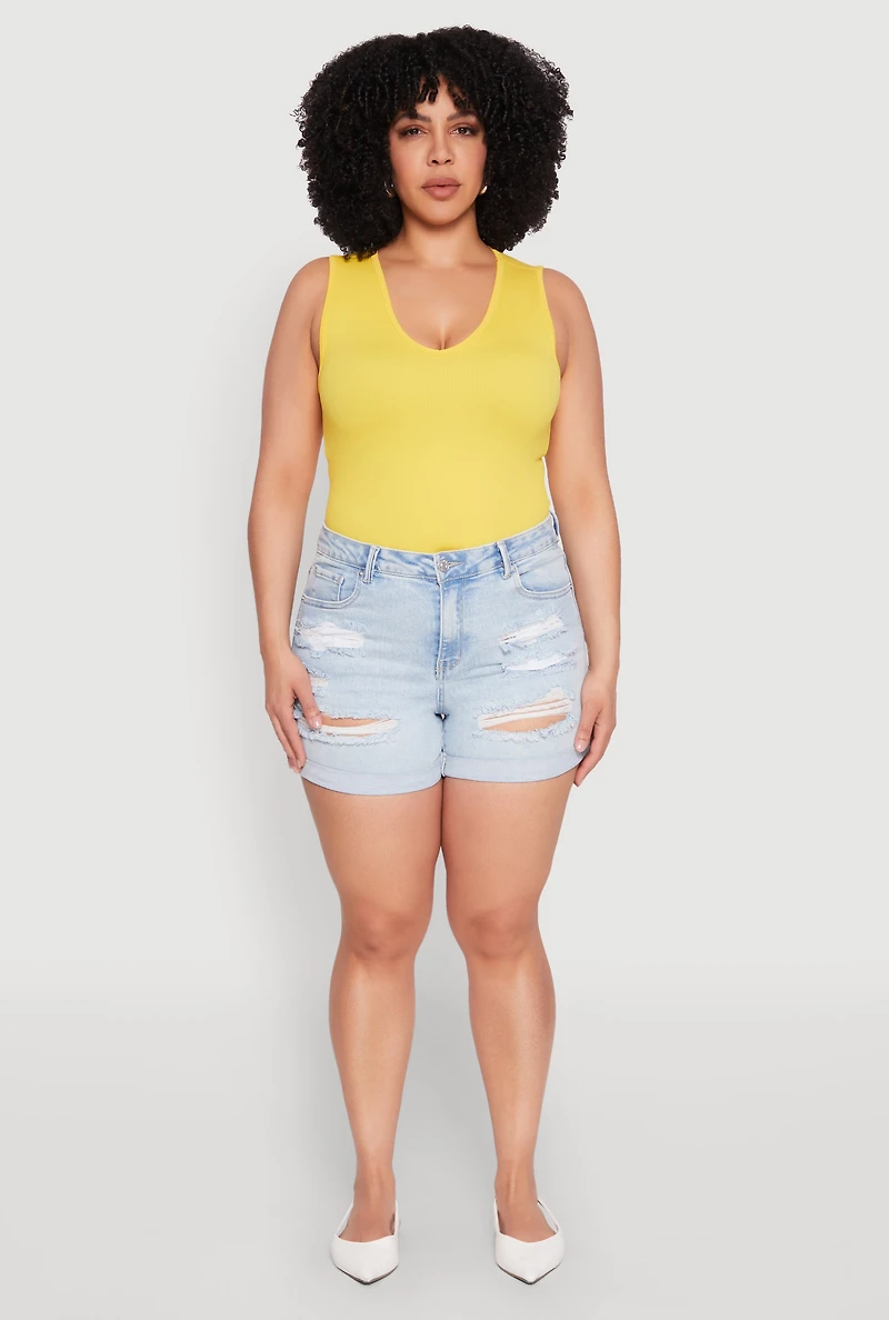 Plus WAX Distressed Denim Cuffed Shorts