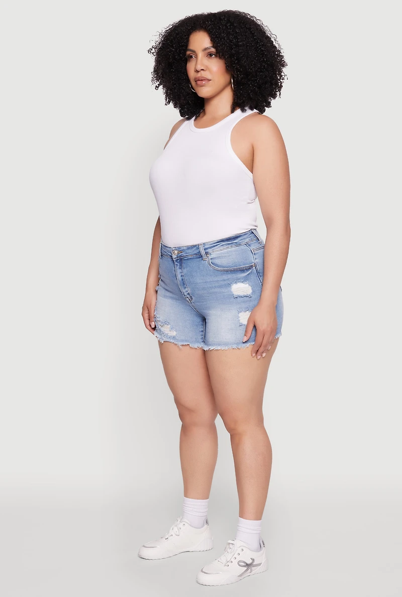 Plus WAX Frayed Hem Denim Shorts