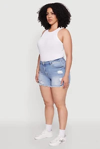 Plus WAX Frayed Hem Denim Shorts