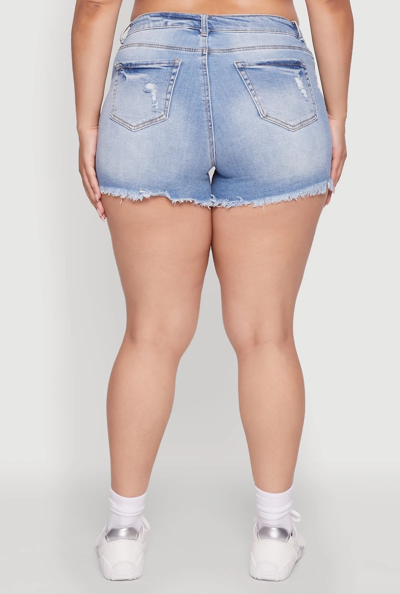 Plus WAX Frayed Hem Denim Shorts