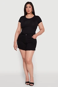 Plus WAX High Waisted Distressed Frayed Hem Denim Shorts