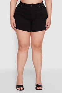 Plus WAX High Waisted Distressed Frayed Hem Denim Shorts